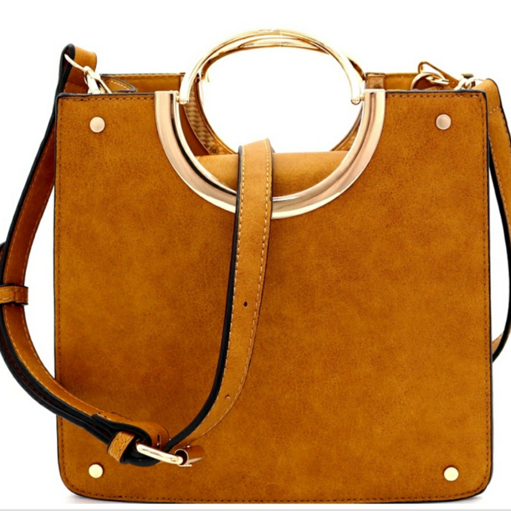Metal Round Handle Accent 2 in1 Structured Satchel - Picture 4 of 6